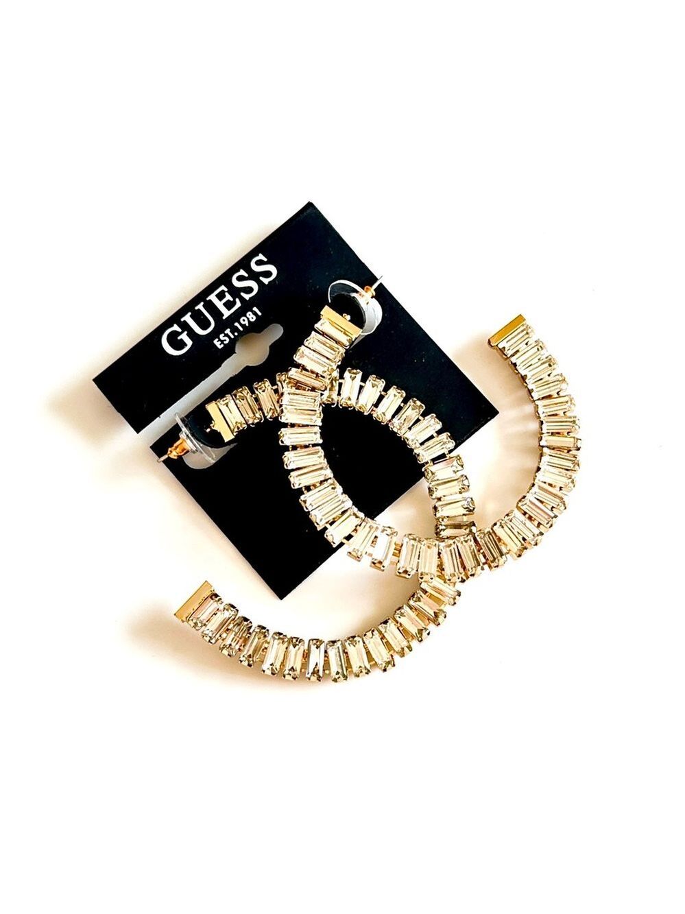 GUESS | Gold Baguette Oversized Hoop Glam Earrings | NWT $55 - Picture 3 of 5